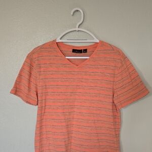 Marc Anthony | Orange And Gray Striped V Neck Tee Size Small
